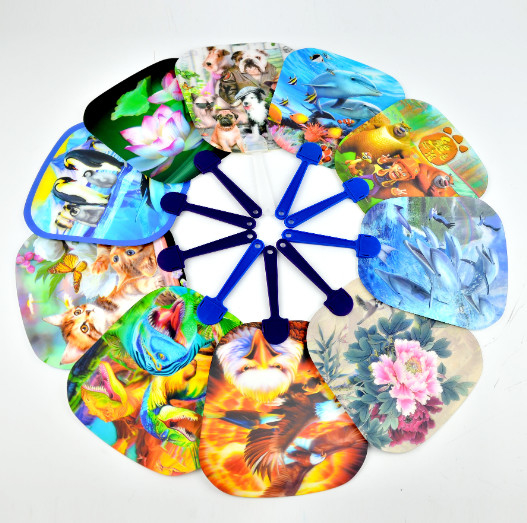 Custom Beautiful Designs 3D Lenticolare Ventilatore a mano di plastica PET 3D promozionale Ventilatori a mano di cartone animato 3D Ventilatori a lenticola